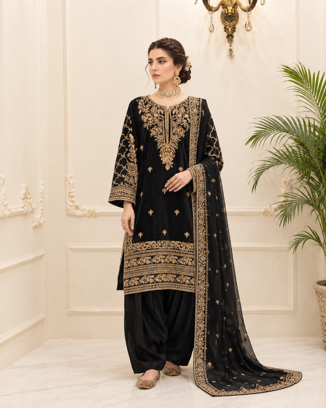 Chiffon Embroidered Stitched 3pc Suit