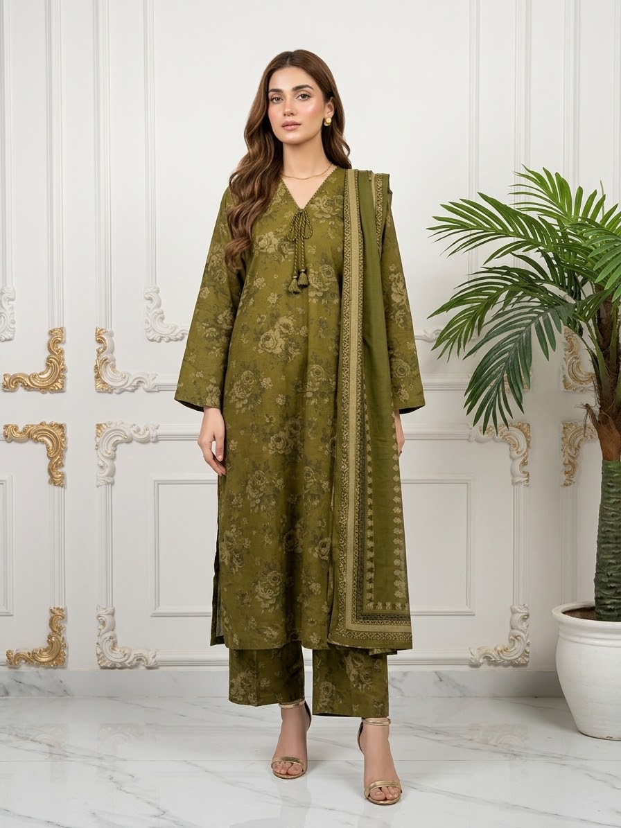 Dhanak Printed Stitched Suit with Shawl 3-pc BFO-SDBR