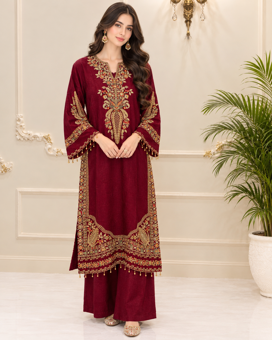 Pashmina Embroidered Stitched 2pc Suit