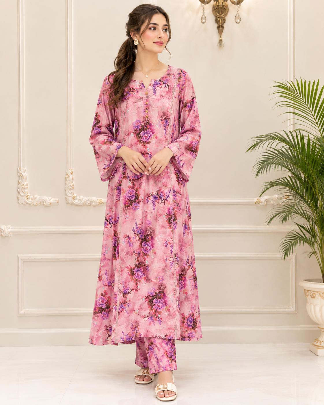 Linen Printed Stitched 2pc Maxi