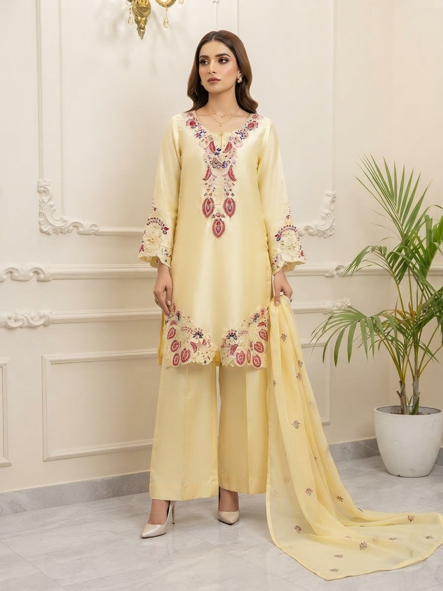 Shamoose Silk Short Kaftan Stitched 3-pc BFO-MNLS