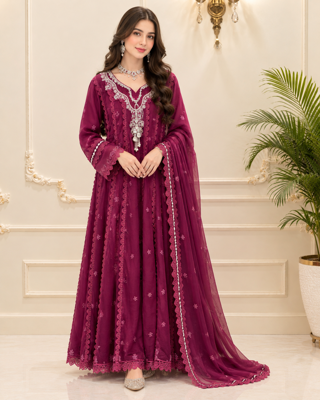 Chiffon Embroidered Stitched 3pc Maxi