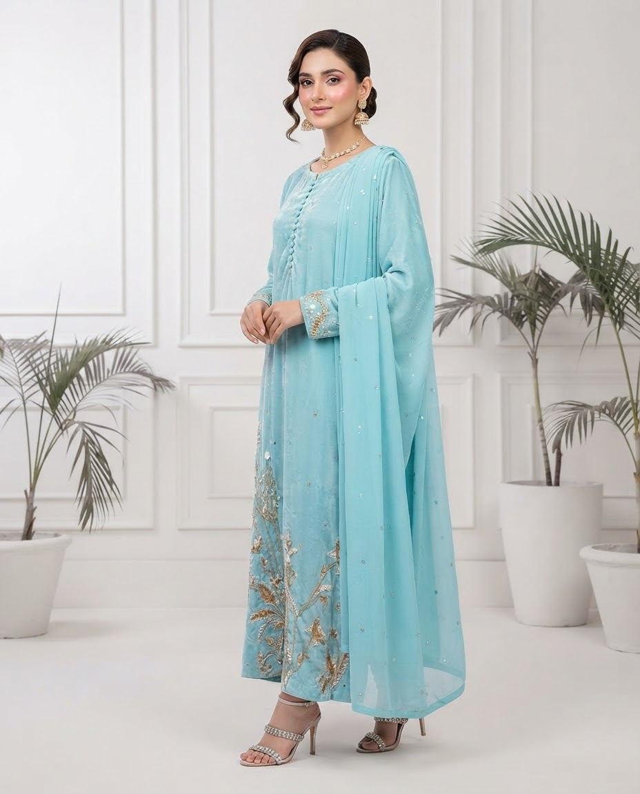 Velvet Embroidered Stitched 3pc Suit BFO-FZ