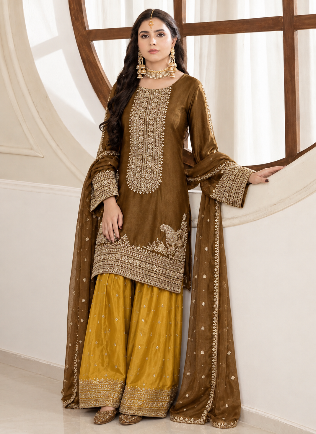 Silk Embroidered Stitched 3pc Suit