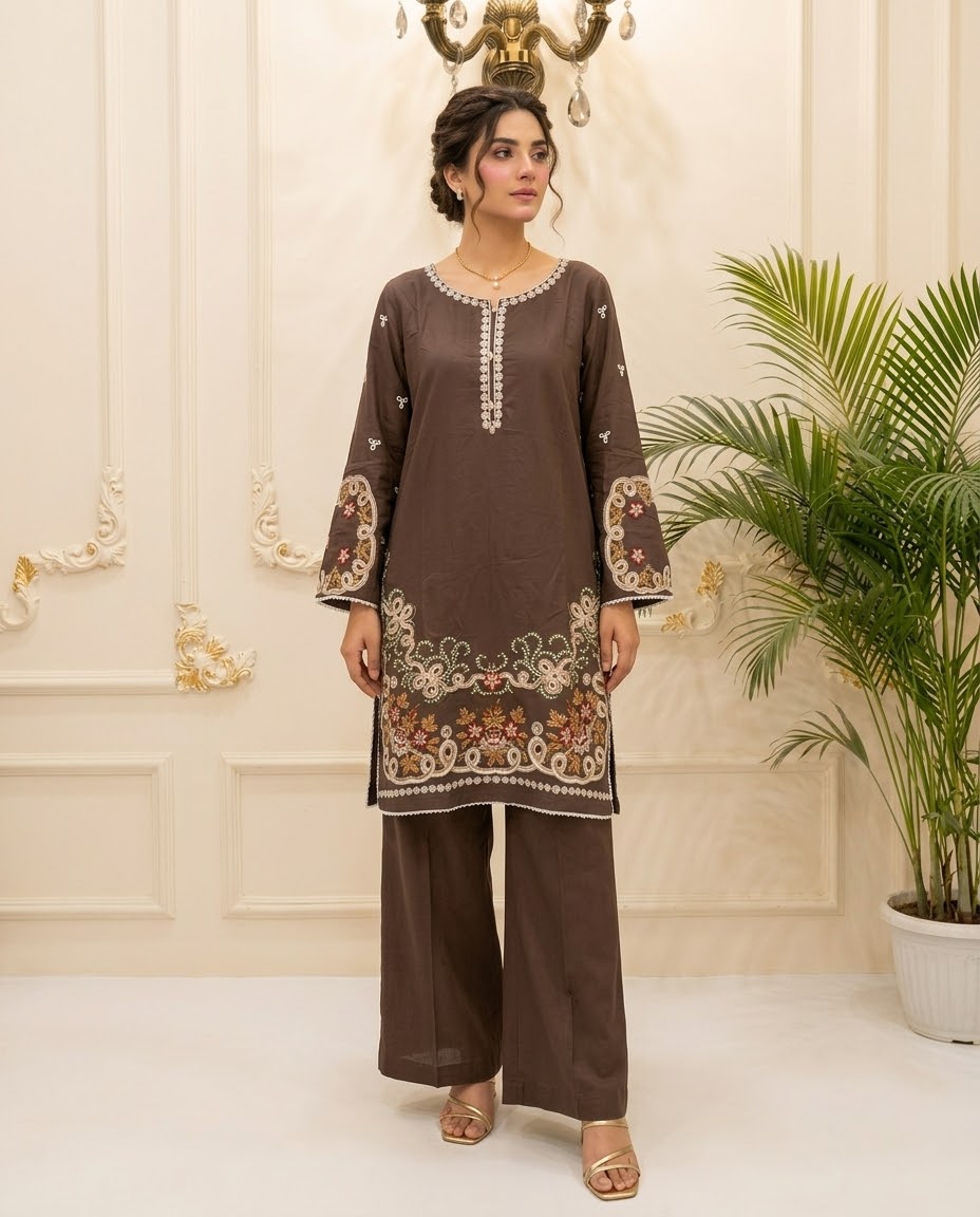 Linen Embroidered Stitched 2pc Suit