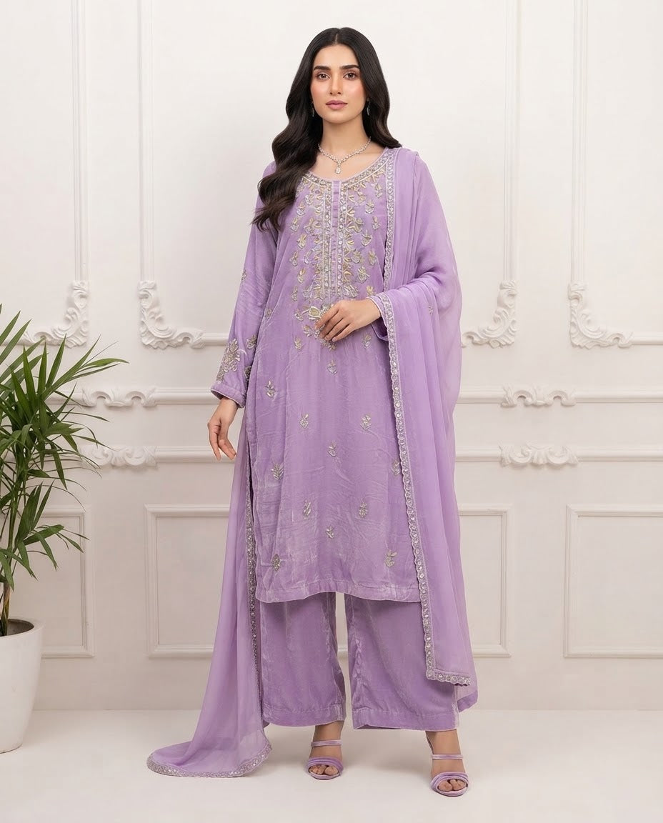 Velvet Embroidered Stitched 3pc Suit BFO-FZ
