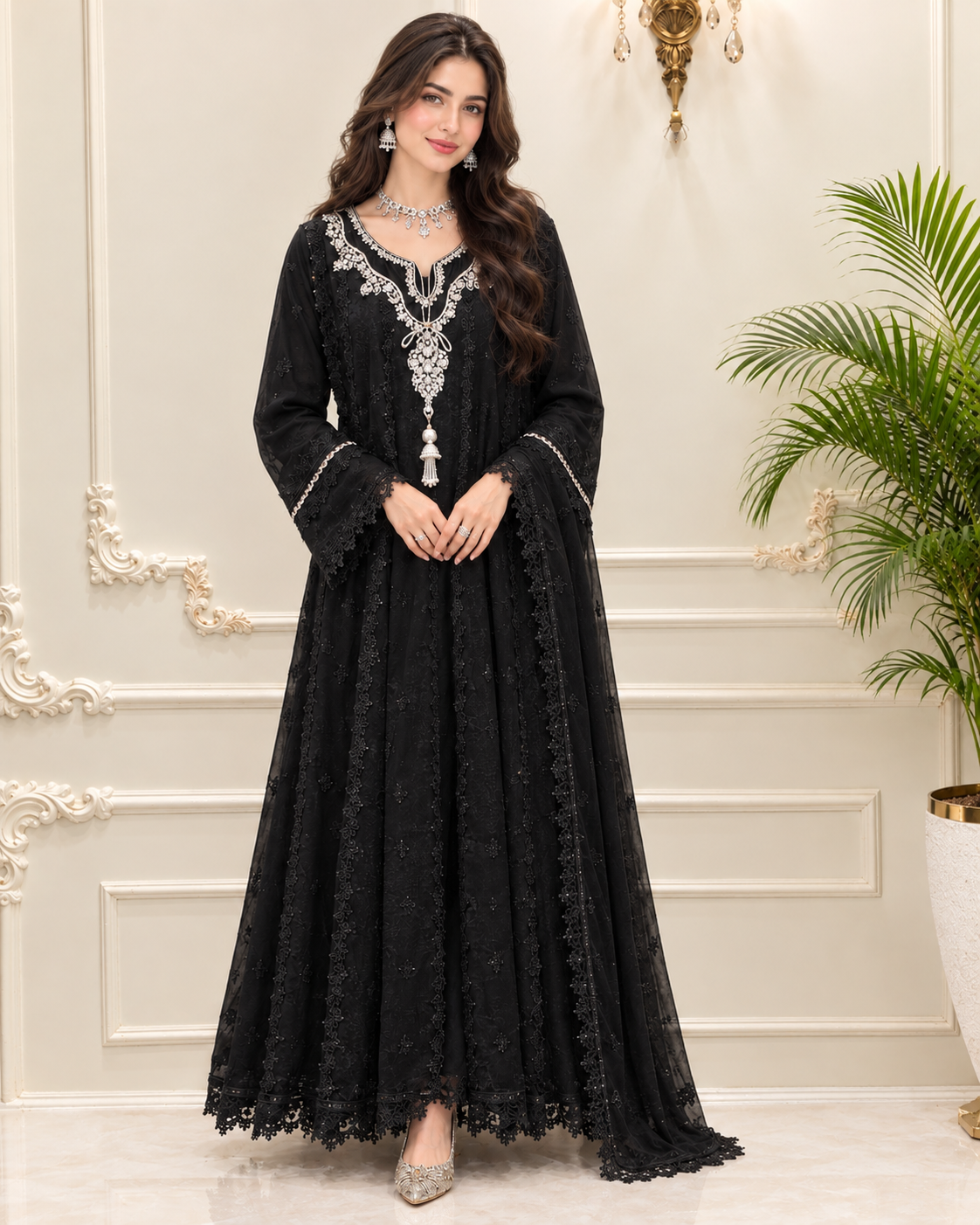 Chiffon Embroidered Stitched 3pc Maxi