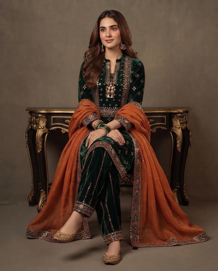 Velvet Embroidered Stitched 3-pc BFO-FZ