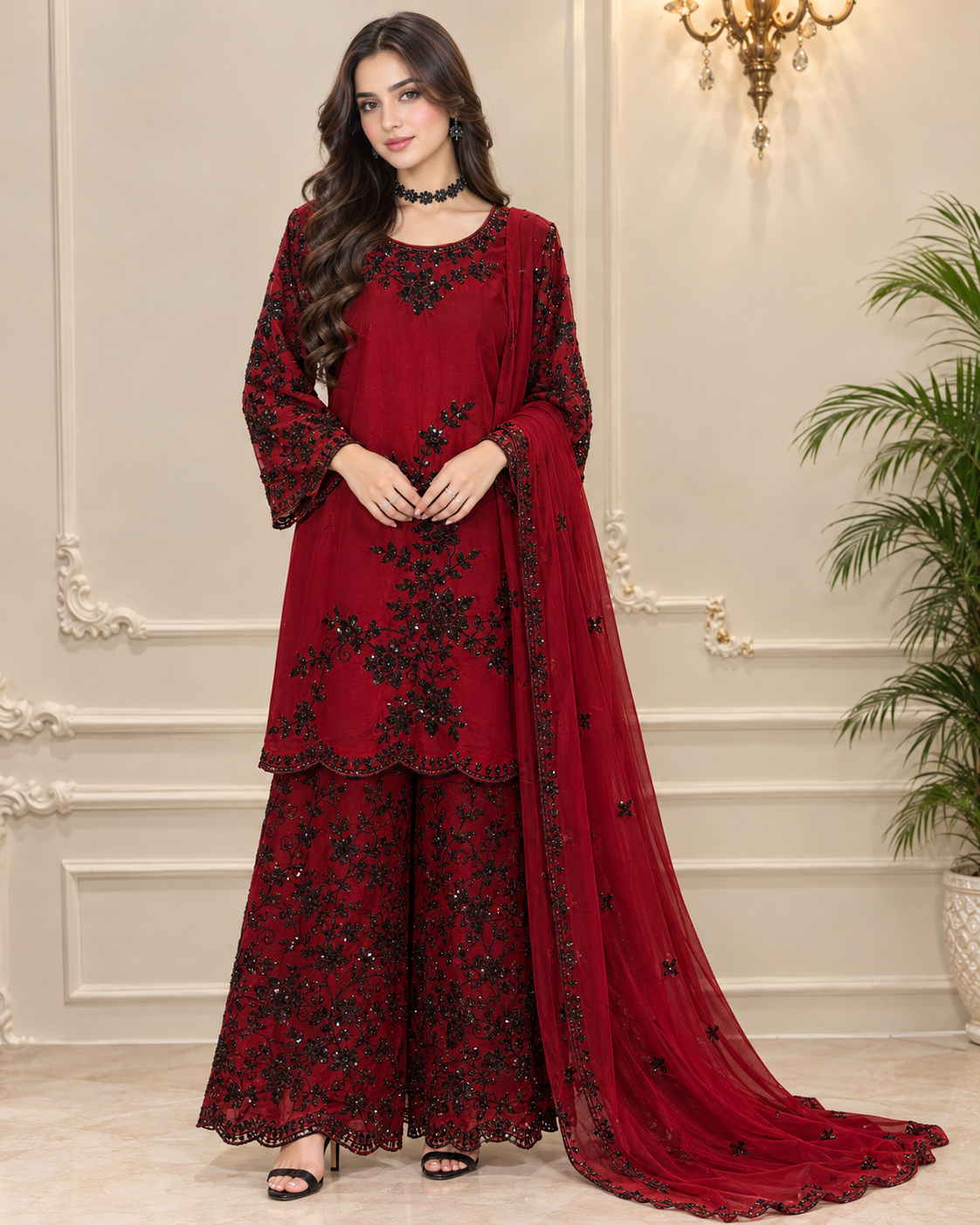 Chiffon Embroidered Stitched 3pc Suit
