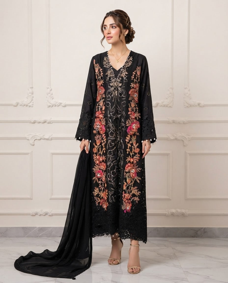Chiffon Embroidered Stitched 3pc Suit BFO-FZ