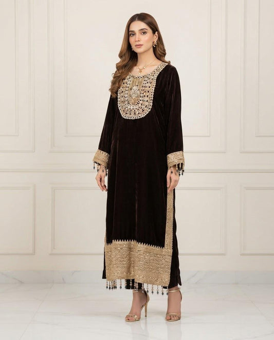 Velvet Embroidered Stitched 2pc Suit