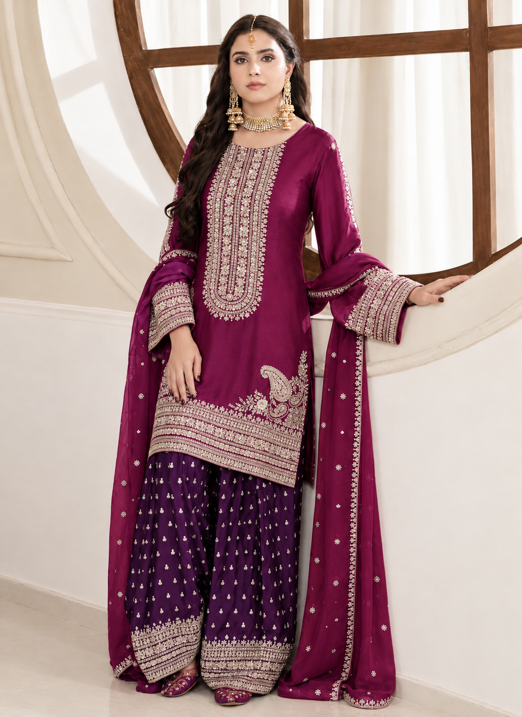 Silk Embroidered Stitched 3pc Suit
