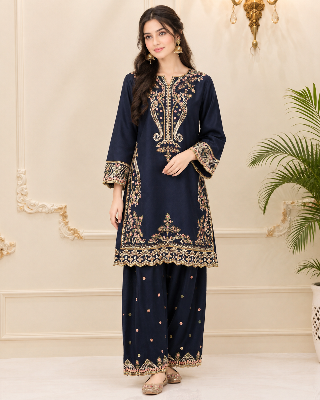 Pasmina Embroidered Stitched 2pc Suit