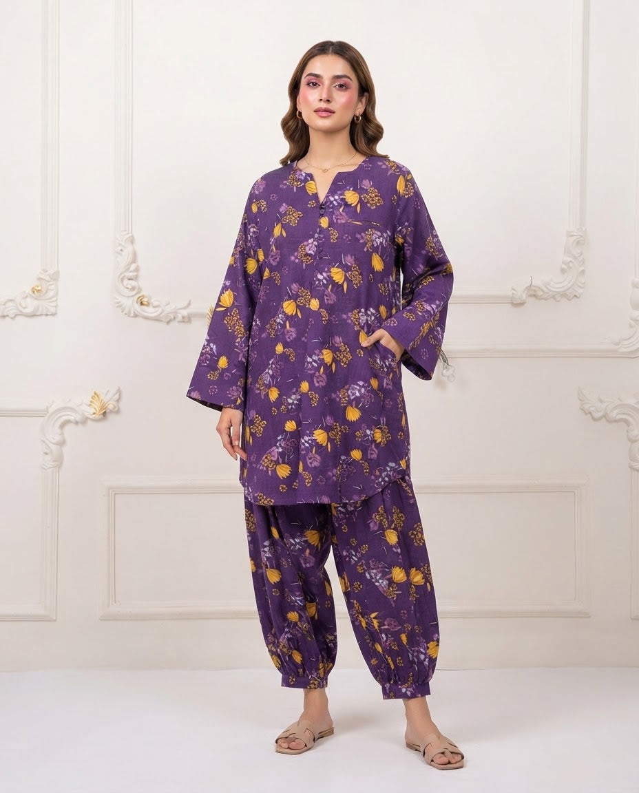 Boski Linen Printed Stitched 2pc Suit BFO-ILA
