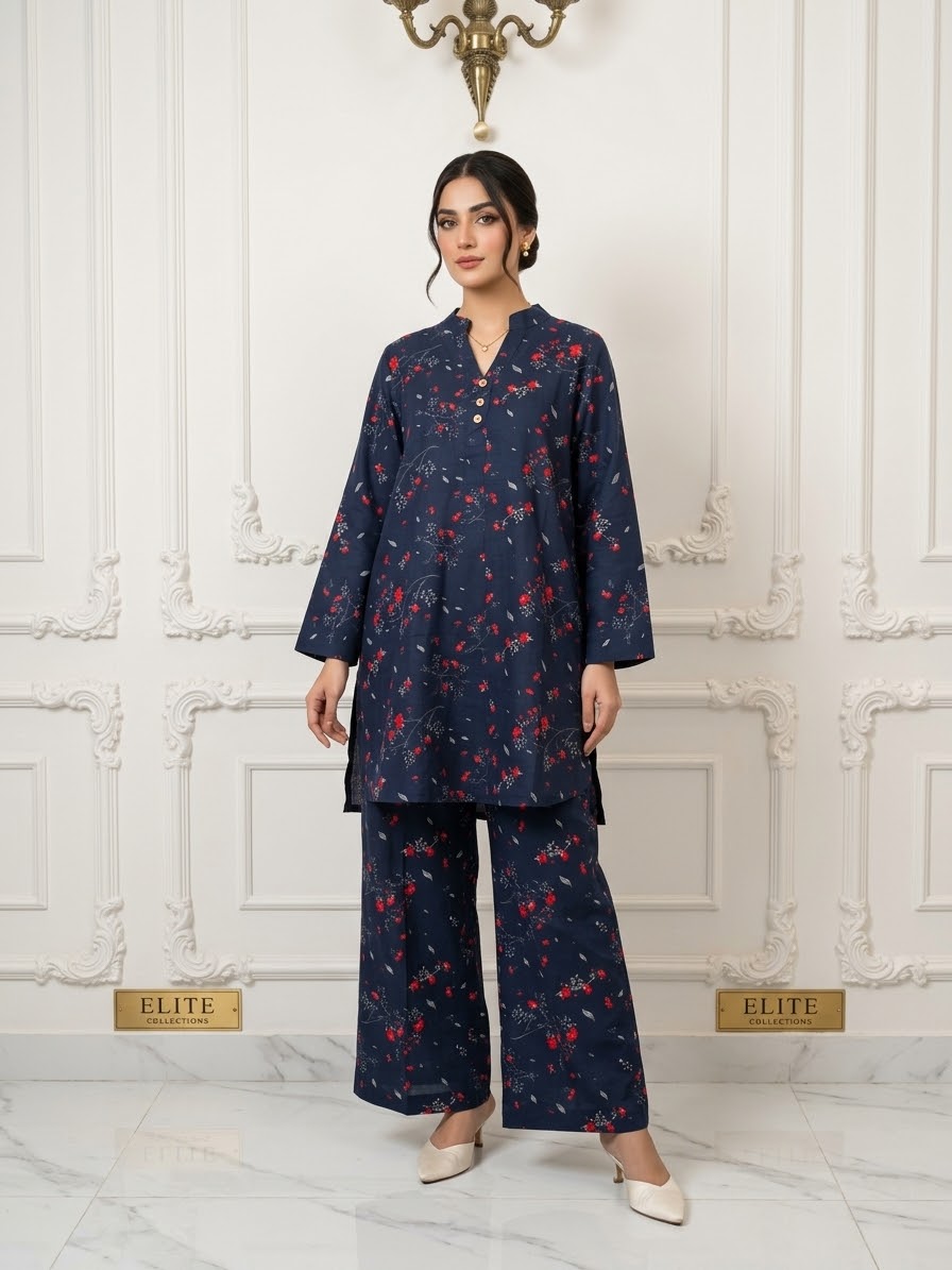 Boski Linen Printed Stitched 2pc Suit BFO-ILA