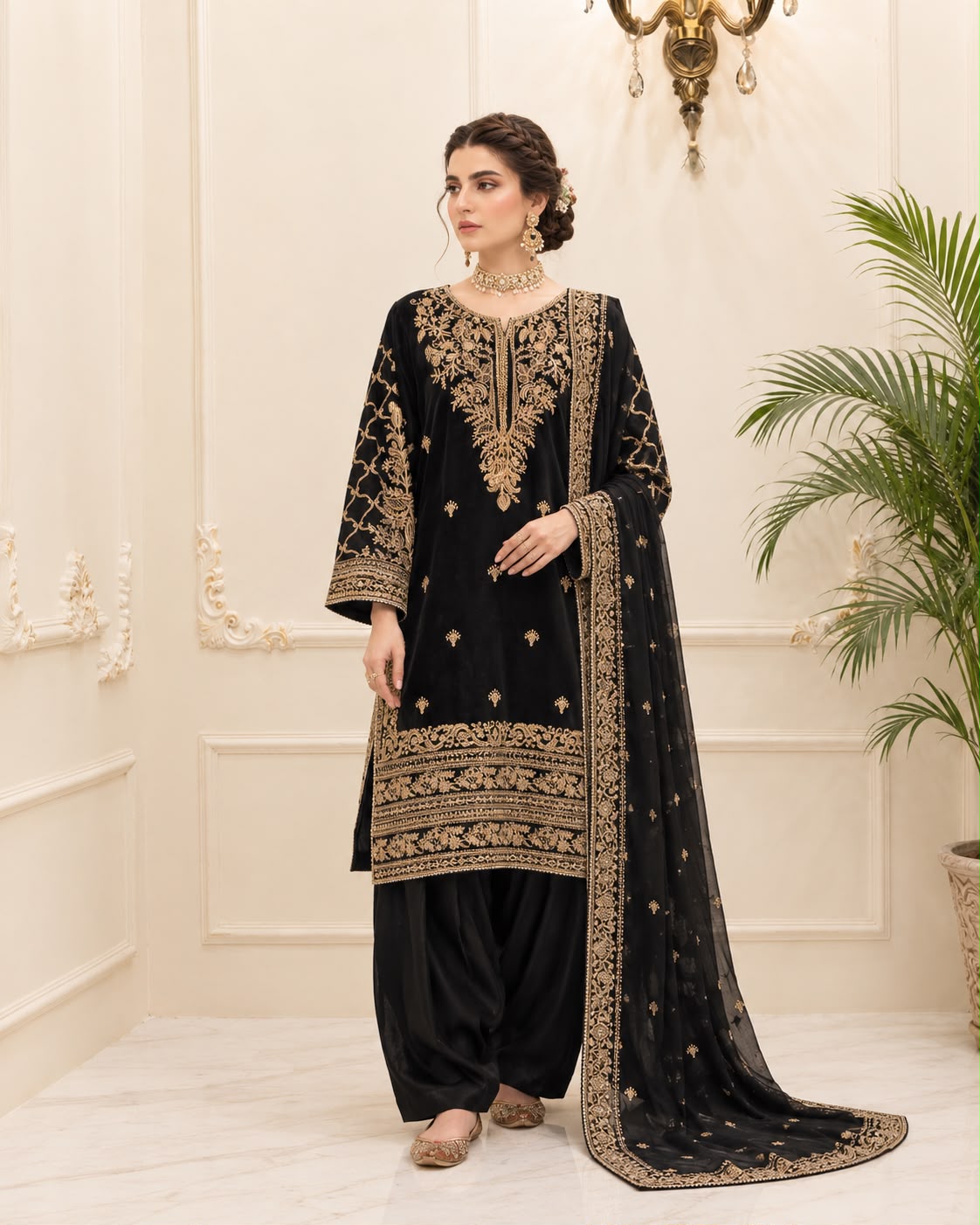 Chiffon Embroidered Stitched 3pc Suit
