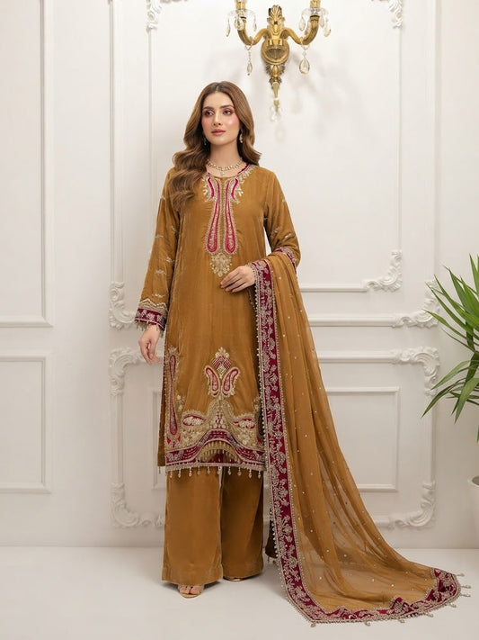 Velvet Embroidered Stitched 3-pc  BFO-FZ