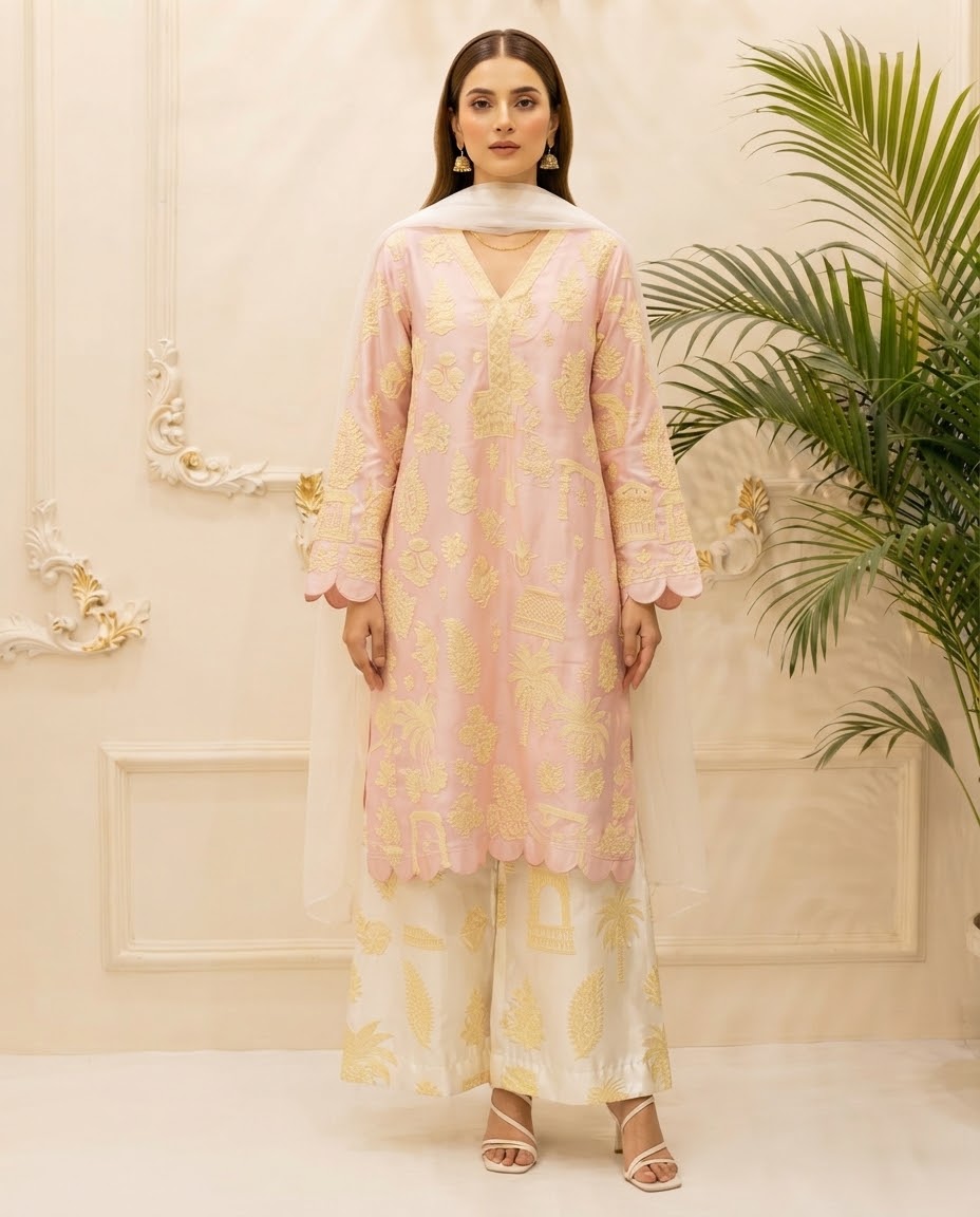 Silk Embroidered Stitched 3pc Suit BFO-MNLS