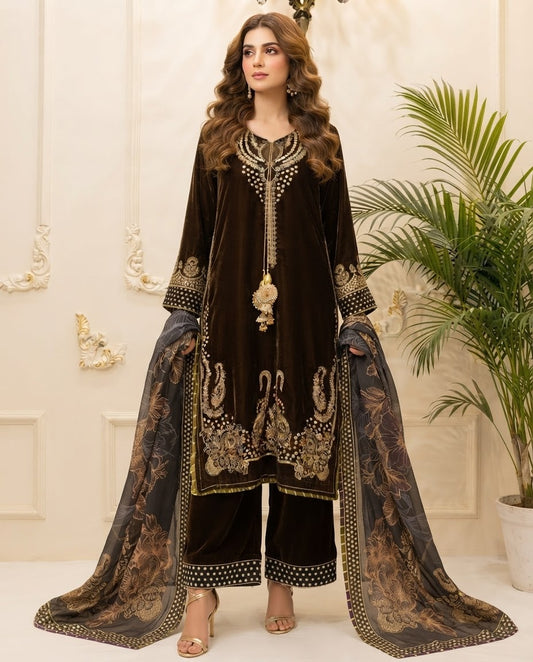 Velvet Embroidered Stitched 3pc Suit BFO-FZ