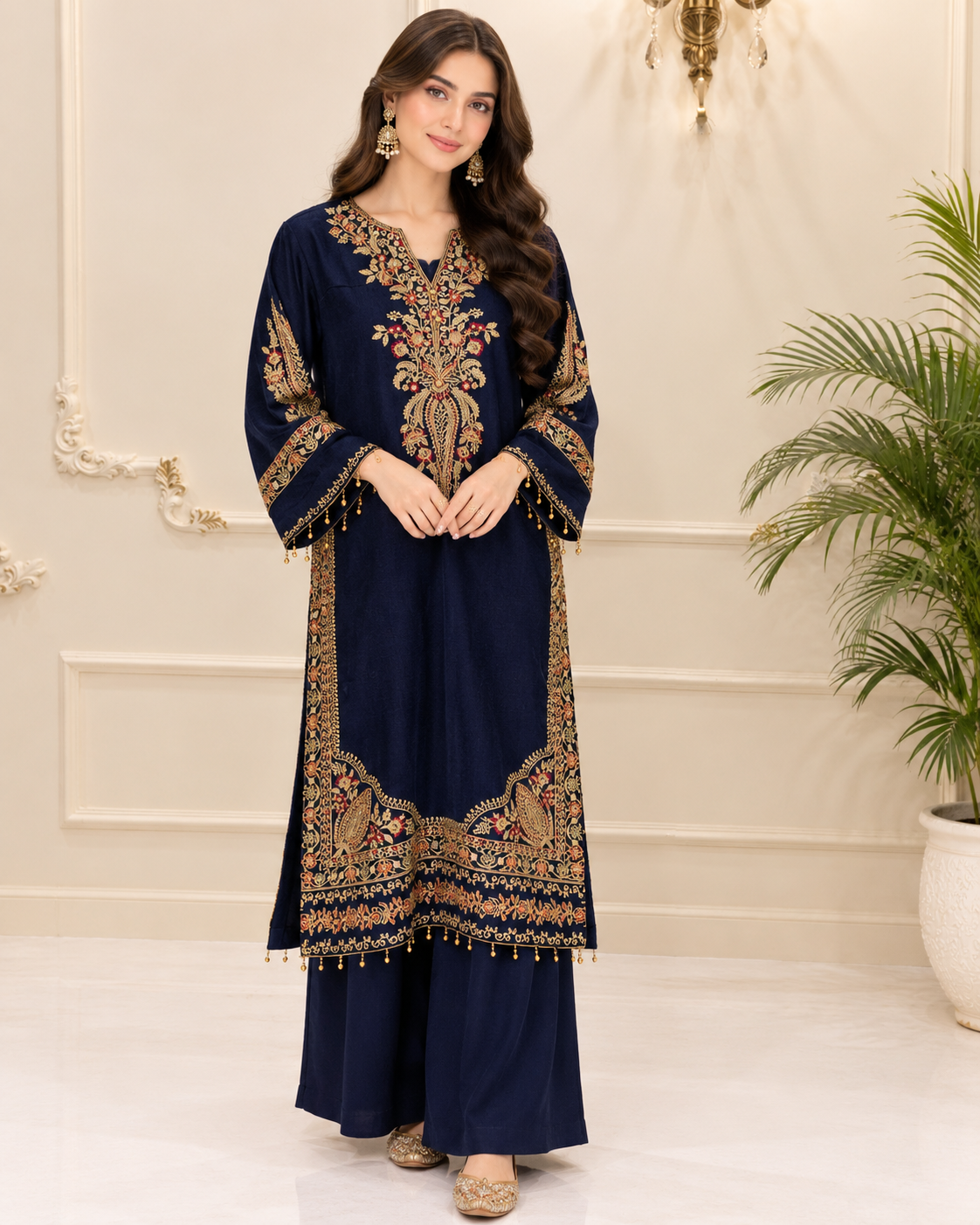 Pashmina Embroidered Stitched 2pc Suit