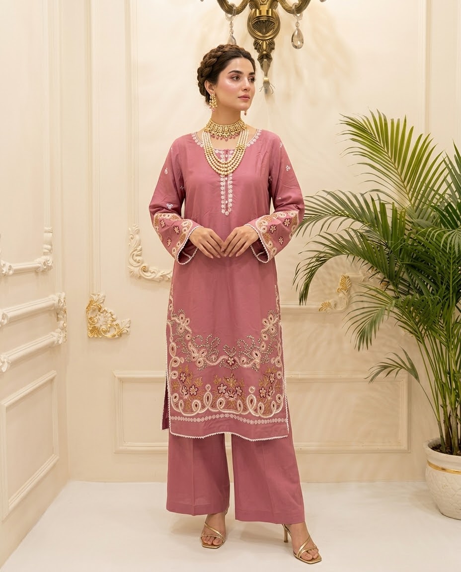 Linen Embroidered Stitched 2pc Suit