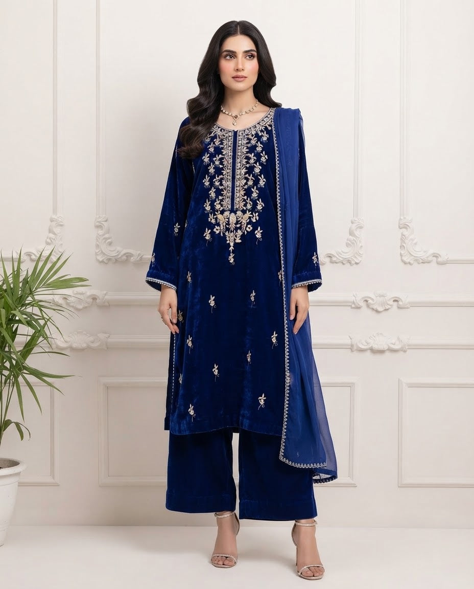 Velvet Embroidered Stitched 3pc Suit BFO-FZ