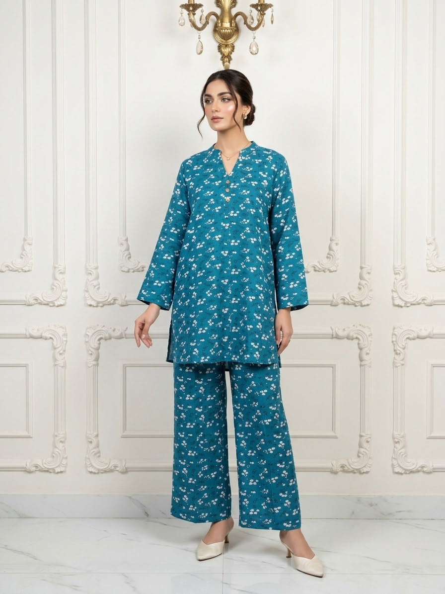 Boski Linen Printed Stitched 2pc Suit BFO-ILA
