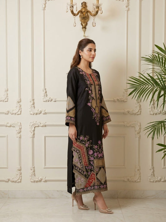 Pure Shamose Silk kaftan 2 pc fully Lined BFO-ETH-ILA