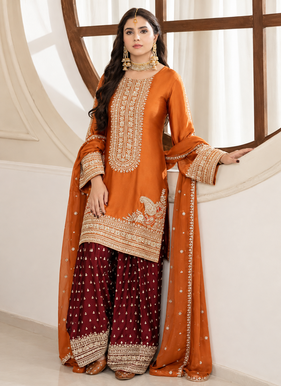 Silk Embroidered Stitched 3pc Suit