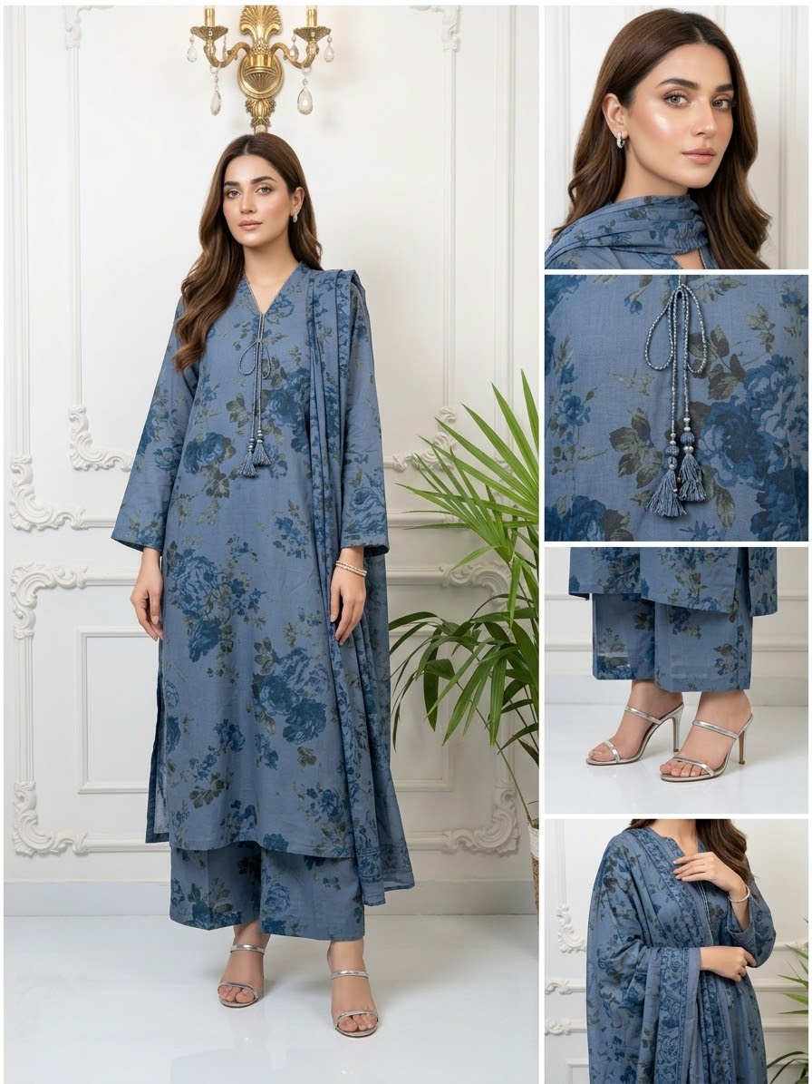 Dhanak Printed Stitched Suit with Shawl 3-pc BFO-SDBR