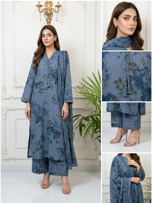 Dhanak Printed Stitched Suit with Shawl 3-pc BFO-SDBR