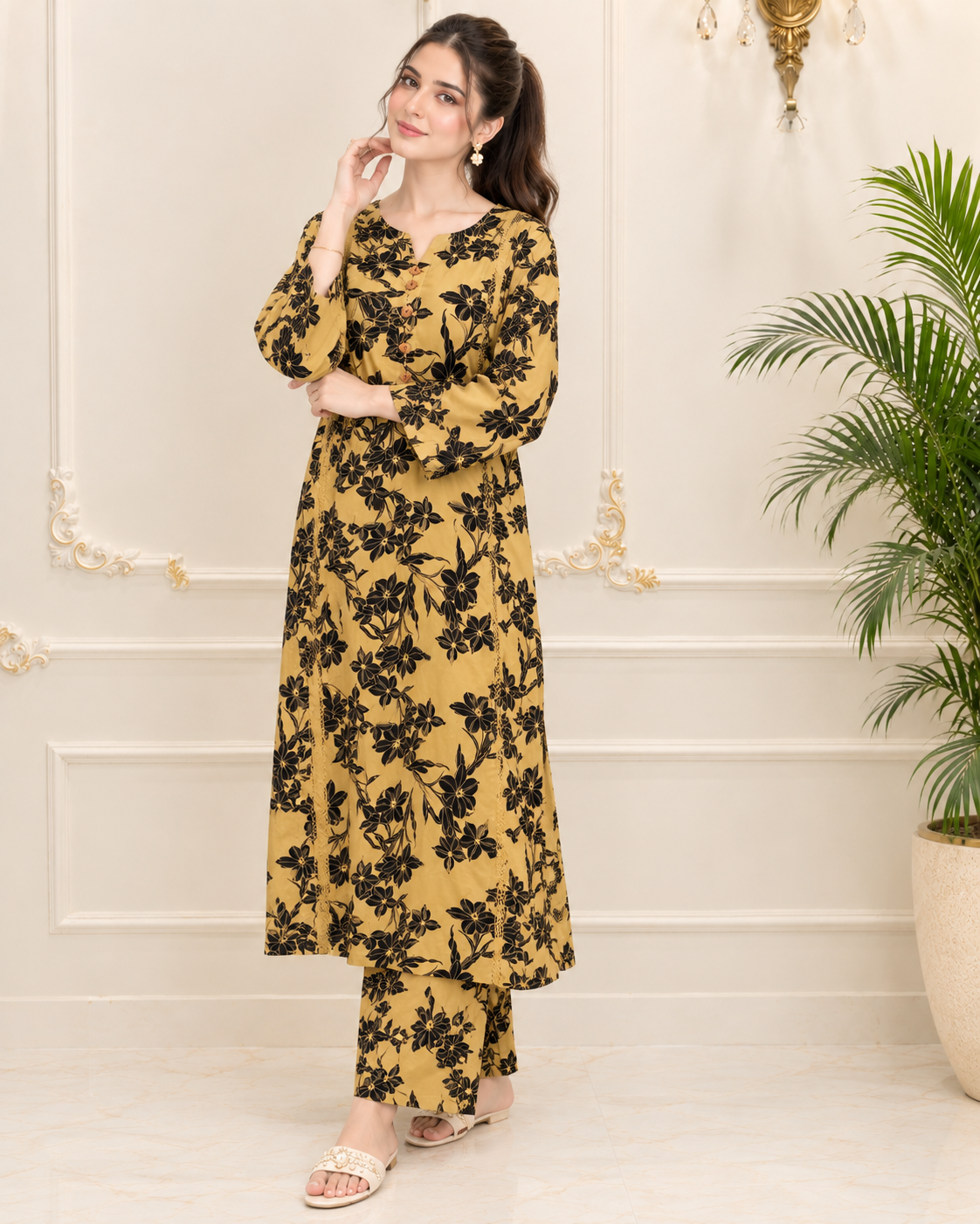 Linen Printed Stitched 2pc Maxi