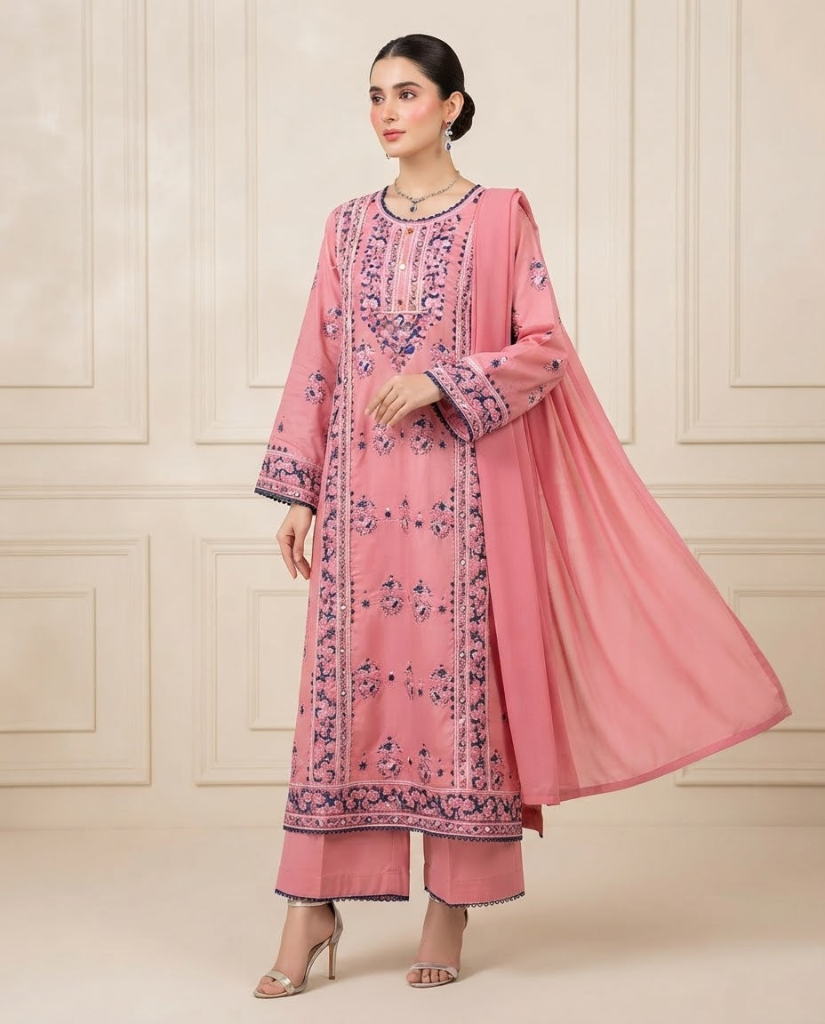Russian Silk Embroidered Stitched 3pc Suit BFO-MNLS