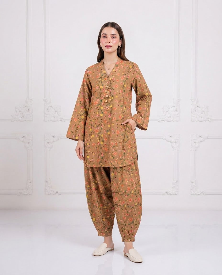 Boski Linen Printed Stitched 2pc Suit BFO-ILA
