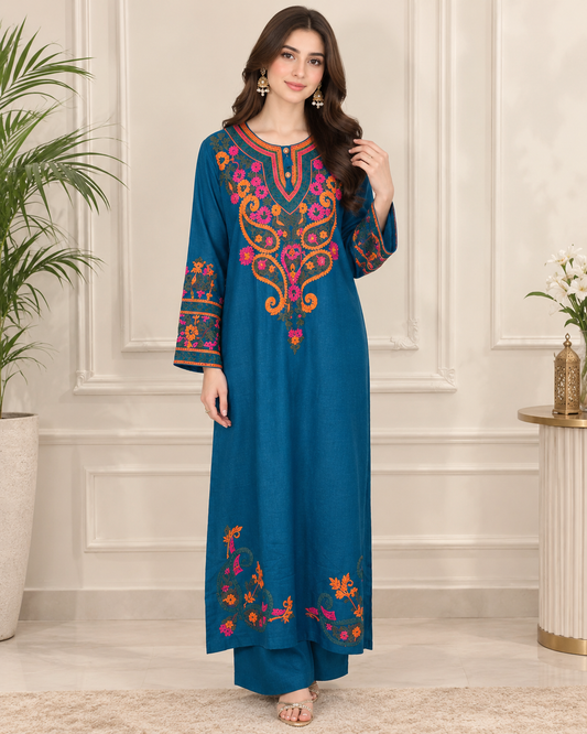 Boski Linen Embroidered Stitched 2pc Suit