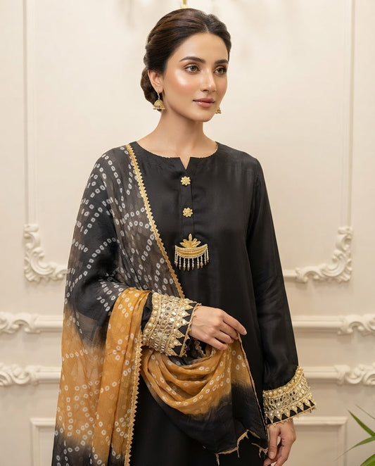 Silk Embroidered Stitched 3pc Suit BFO-MNLS