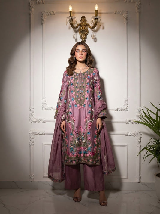 Shamoose Silk Embroidered Stitched 3-pc BFO-MNLS