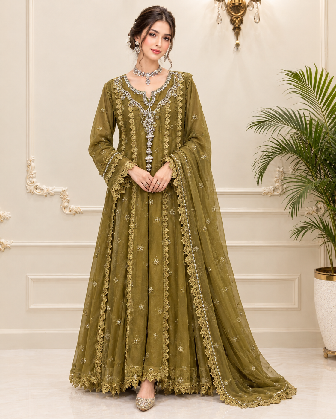 Chiffon Embroidered Stitched 3pc Maxi