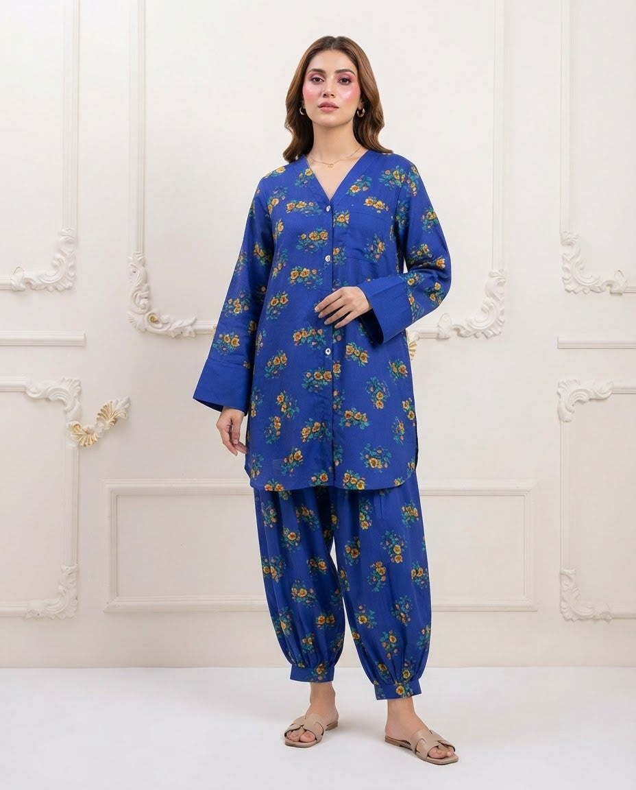 Boski Linen Printed Stitched 2pc Suit BFO-ILA