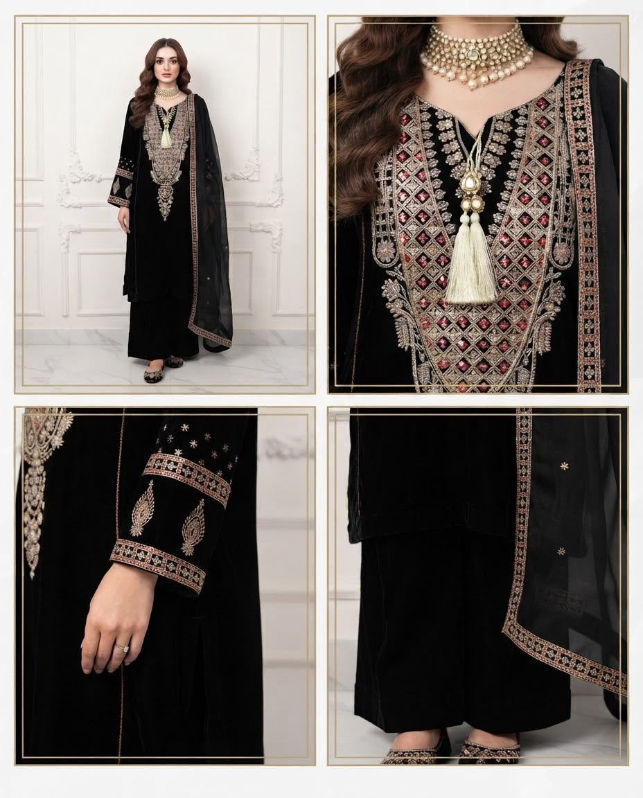 Velvet Embroidered Stitched 3pc Suit BFO-FZ