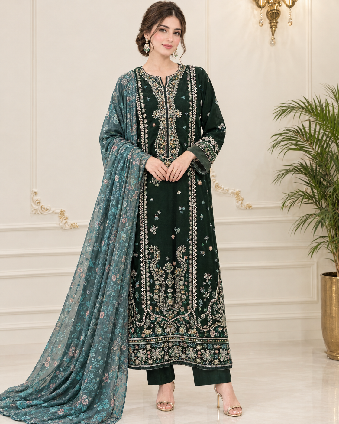 Chiffon Embroidered Stitched 3pc Suit