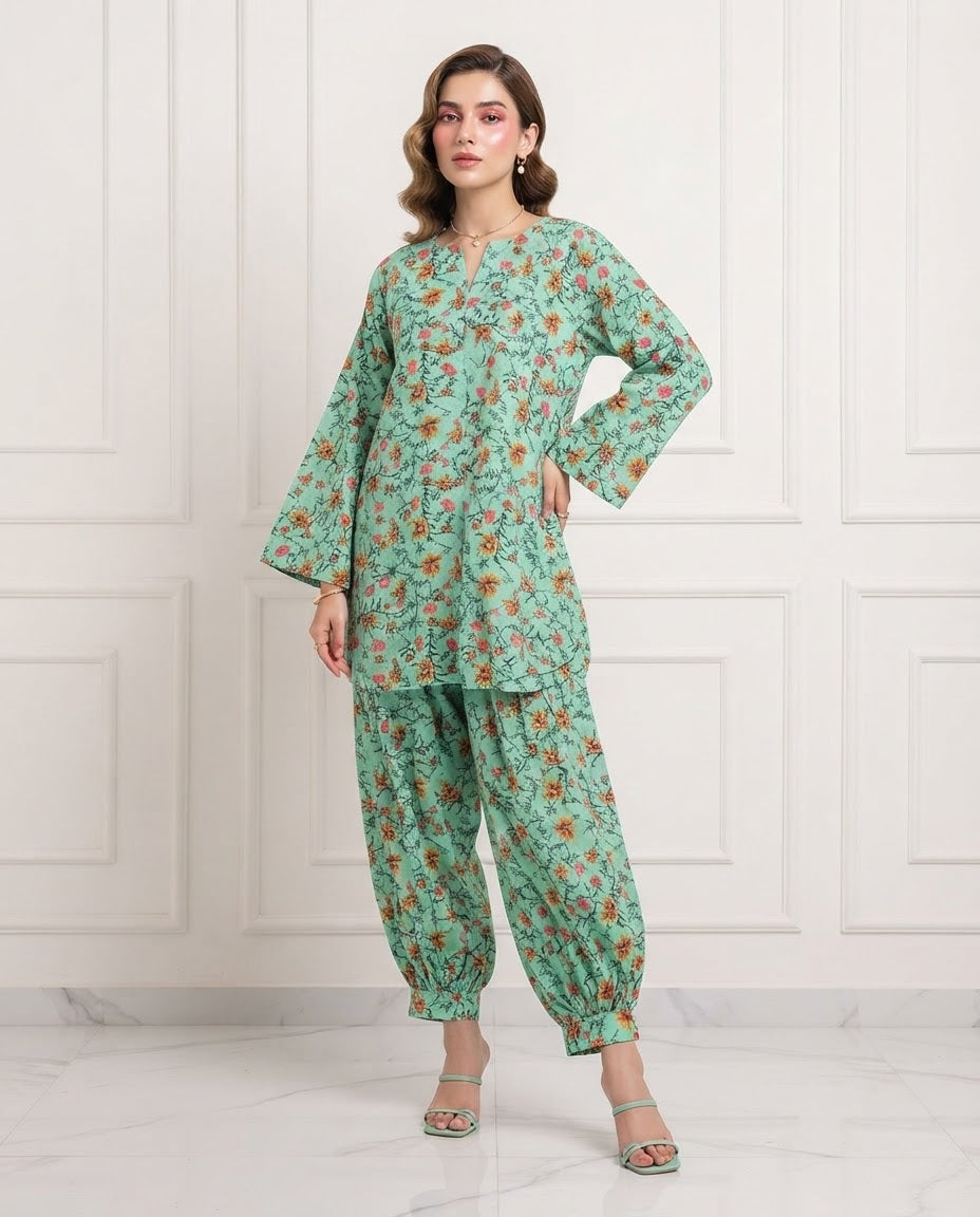 Boski Linen Printed Stitched 2pc Suit BFO-ILA