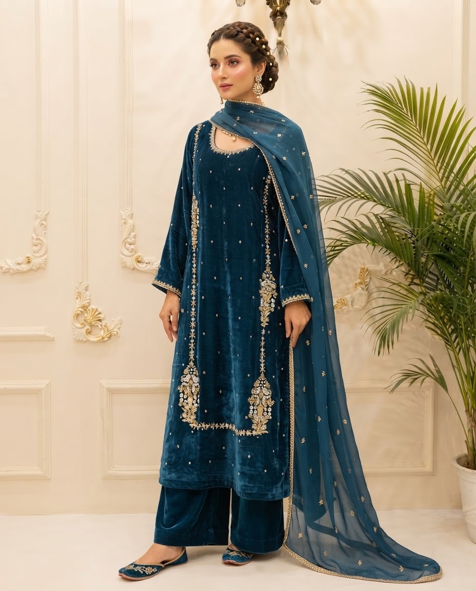 Velvet Embroidered Stitched 3pc Suit BFO-FZ