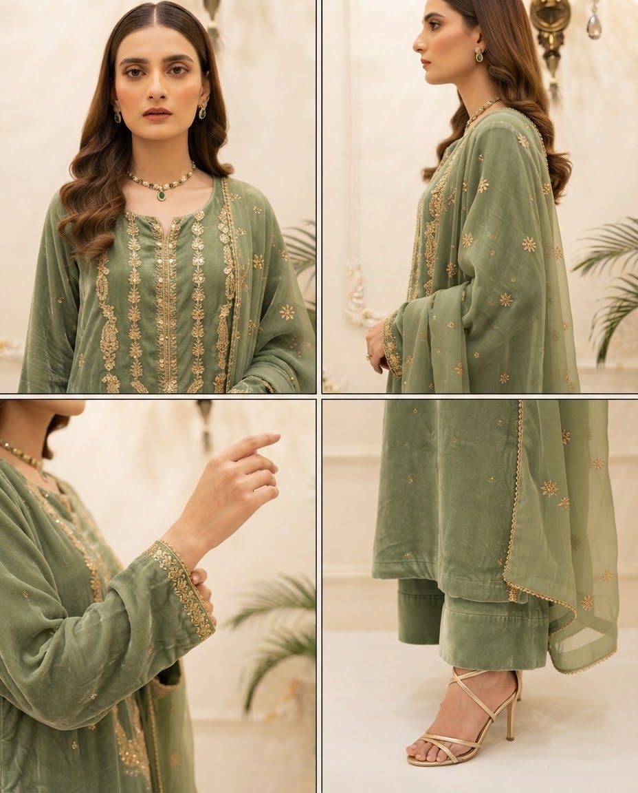 Velvet Embroidered Stitched 3pc Suit BFO-FZ