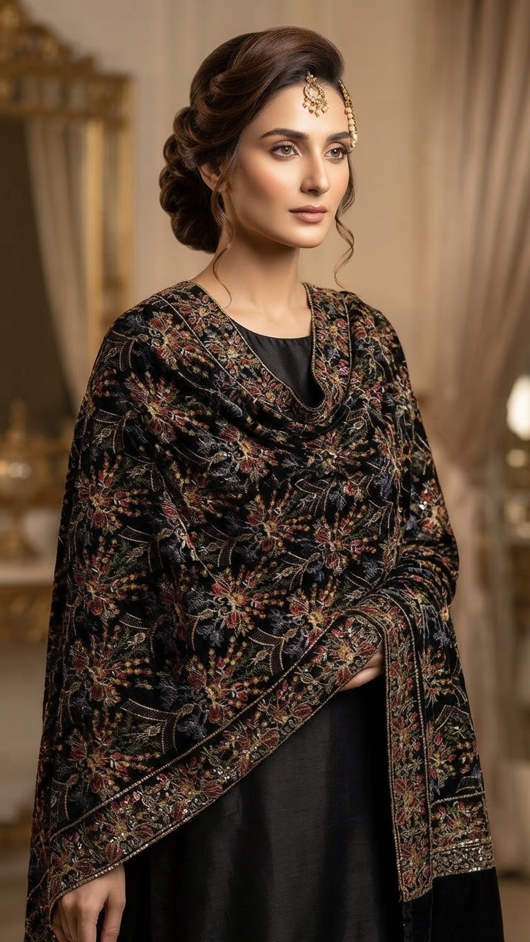 Velvet Embroidered Shawl BFO-AZM