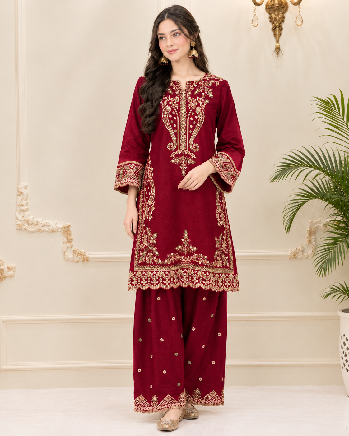 Pasmina Embroidered Stitched 2pc Suit