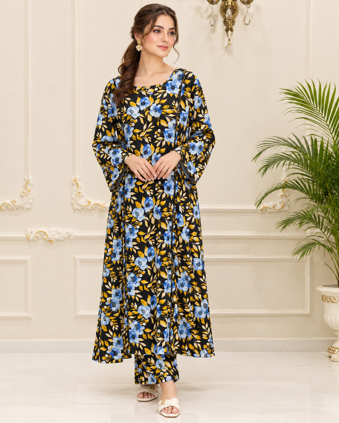Linen Printed Stitched 2pc Maxi