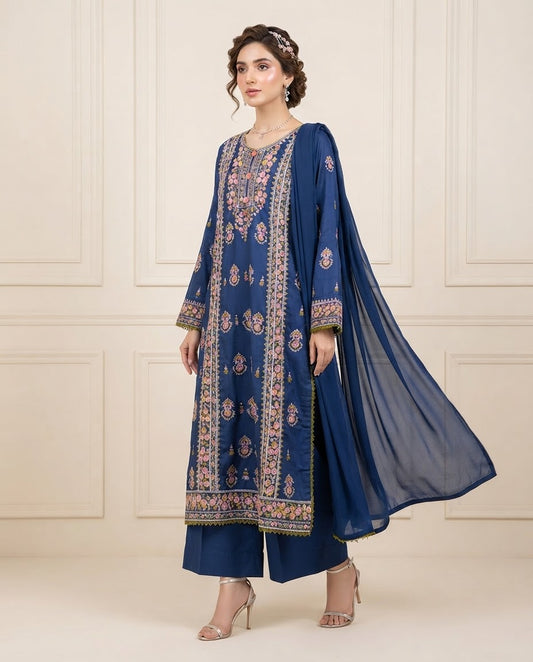 Russian Silk Embroidered Stitched 3pc Suit BFO-MNLS