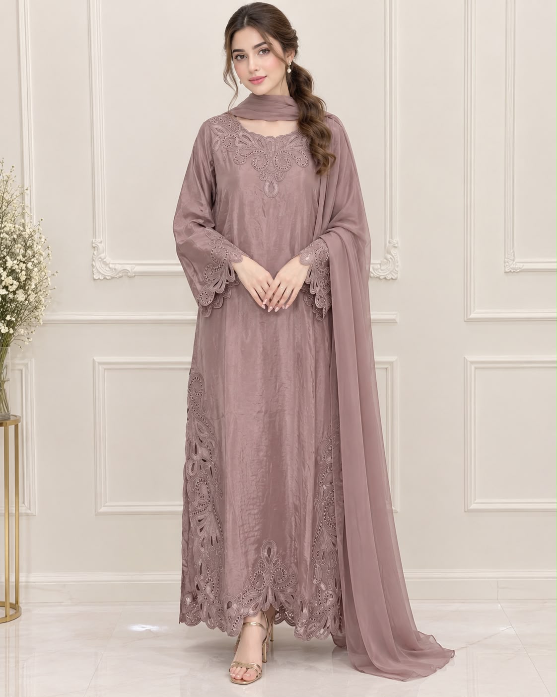 Silk Embroidered Stitched 3pc Suit