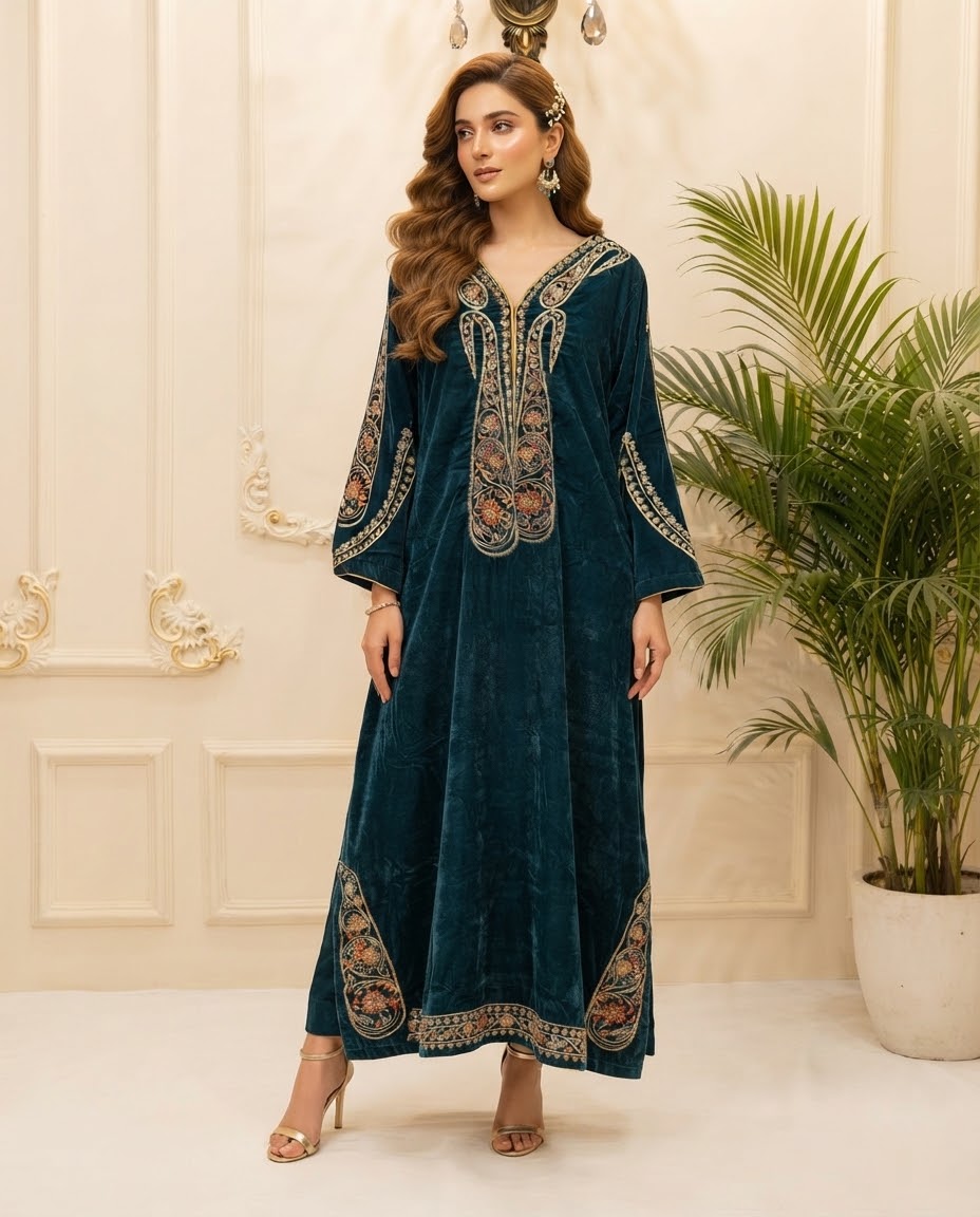 Velvet Embroidered Kaftan Stitched 3pc BFO-FZ